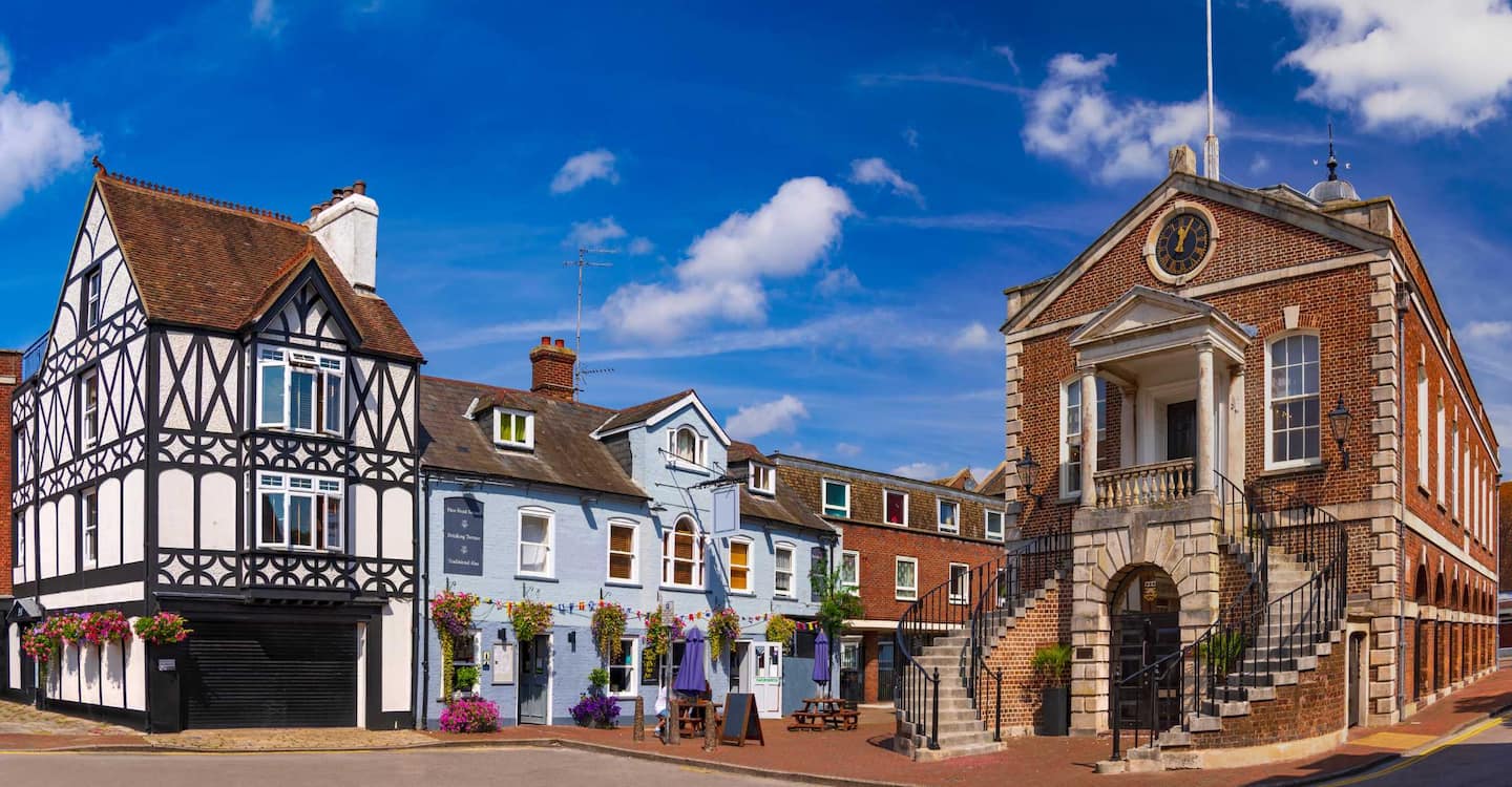 Guildhall Tavern and the historic streets around Market Street